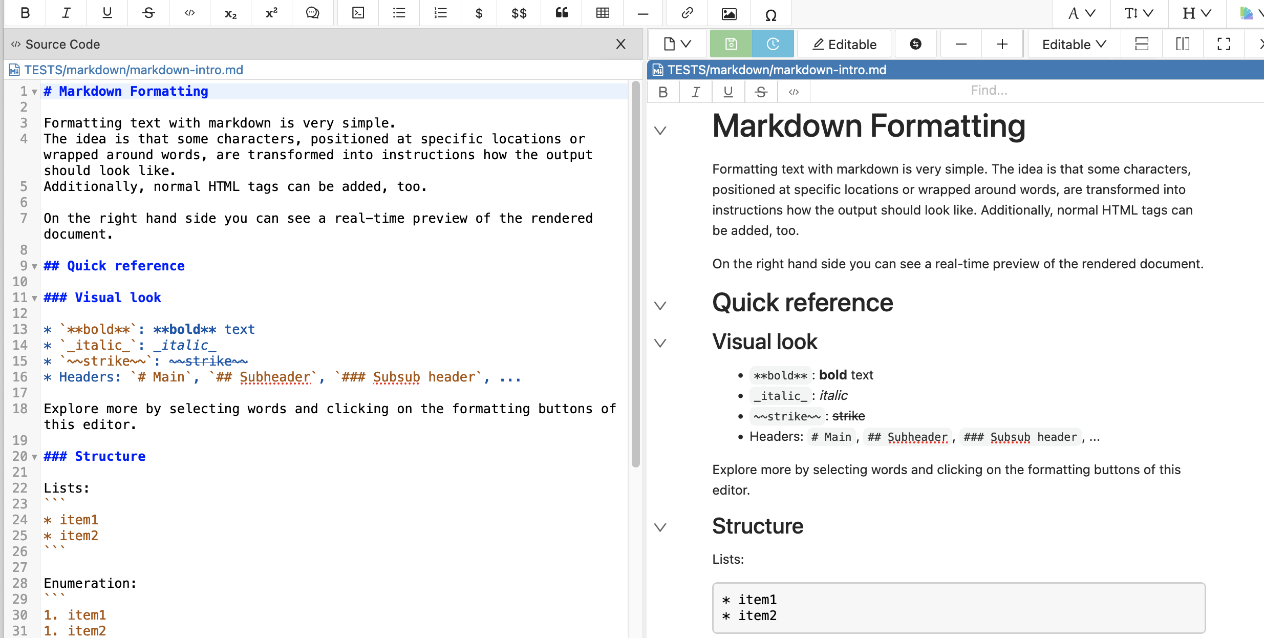 Screen showing a Markdown document being edited