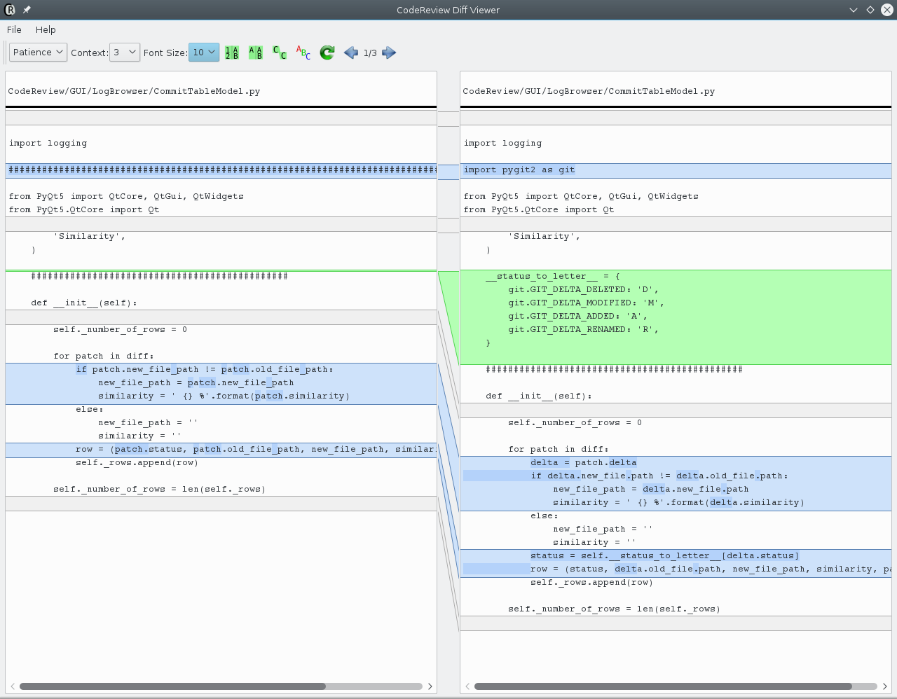 Diff view comparing code changes side by side