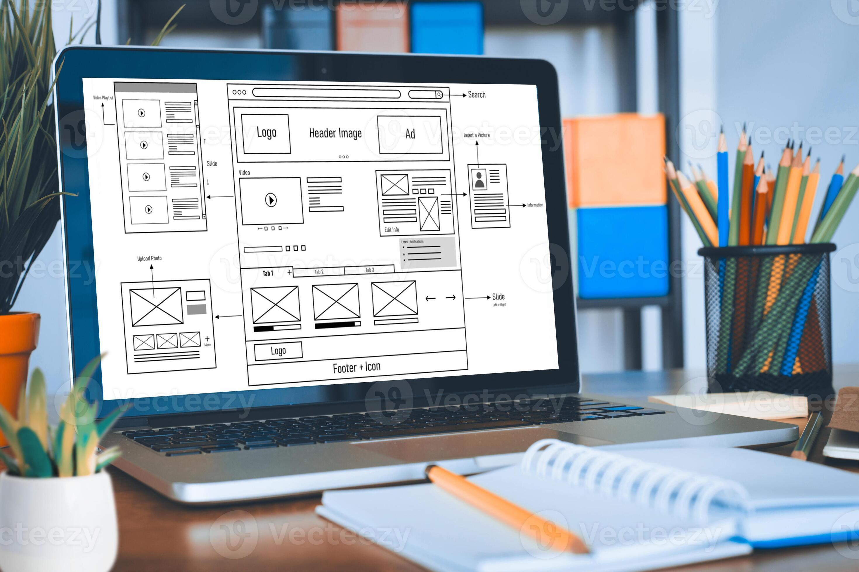 Laptop showing a web app UI wireframe